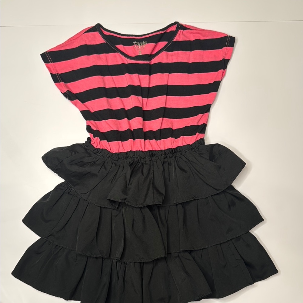 Pink and Black Striped Causal Dress